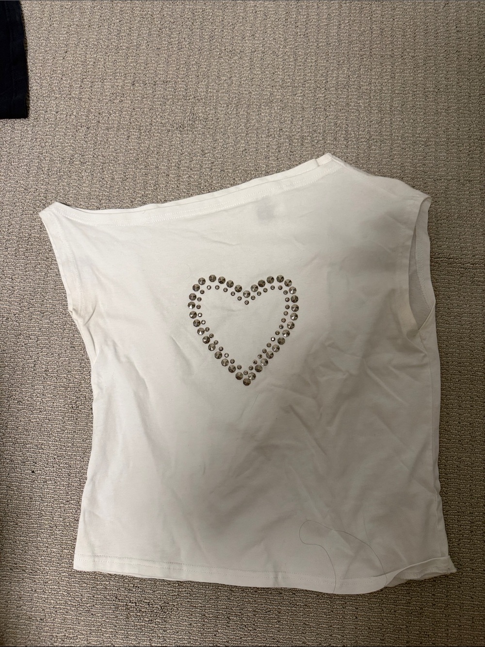 White Women's Stud-Accent Heart Tank Top